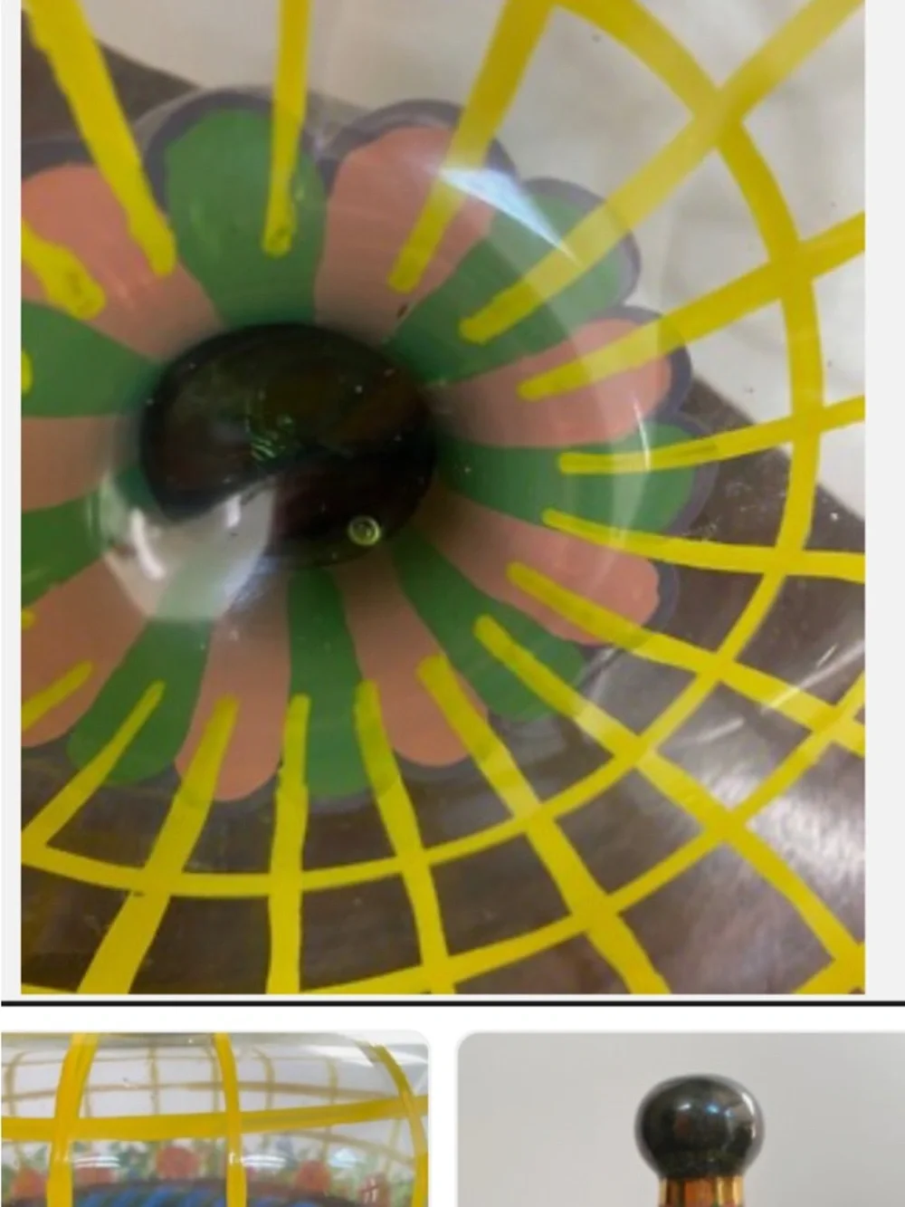 MacKenzie-Childs Hand-Painted Glass Dome Cloche in Yellow, Blue, Pink, Green